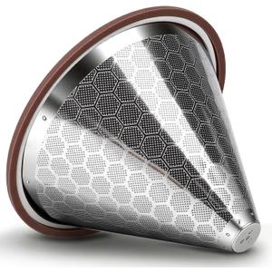 Reusable Stainless Steel Pour Over Coffee Filter Compatible with Chemex 6/8/10 Cup, Hario V60 & Bodum Coffee Makers, Double Layer Permanent Cone Dripper, Paperless Coffee Brewing Filter (Silver)