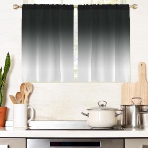 AAtter Black and Grey Window Curtains Kitchen White Gray Ombre Mens Modern Art Goth Gothic Small Short Home Living Room Bedroom Bathroom Drapes Treatment Tiers Fabric 1 Pair, 27.5" W x 39" L, Gradient