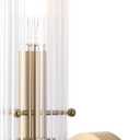 BYOLIIMA Modern Wall Sconces with Dimmer ON/Off Switch Gold Brushed Brass Bathroom Vanity Light Fixtures Striped Clear Glass Shades Indoor Wall Light for Mirror Living Room Bedroom Hallway Staircase