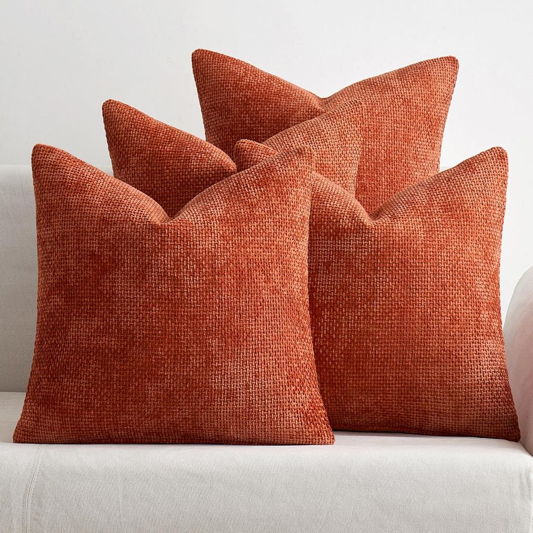 MIULEE Pack of 4 Couch Throw Pillow Covers 20x20 Inch Burnt Orange Soft Decorative Chenille Pillow Covers Farmhouse Accent Cushion Covers for Boho Fall Home Decor Sofa Bedroom Living Room