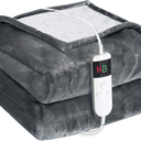 Electric Blanket with Automatic Shut-Off, 150 x 180 cm, 10 Heat Settings and 8 Hour Timer, Overheating Protection, Machine Washable, Flannel Heat Blanket, Electric for Bed, Sofa and Home