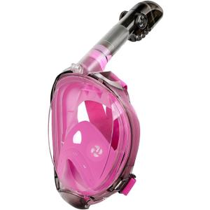 Full Face Snorkel Mask with Dry Snorkel, 180° Panoramic View Diving Mask, Anti-Leak Anti-Fog Scuba Mask Snorkel Swimming Mask for Adults Pink