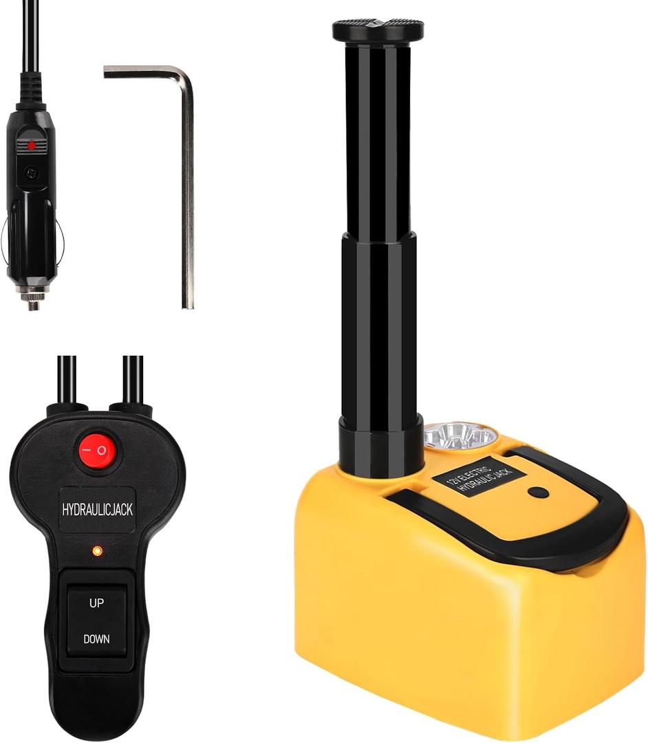 ROGTZ Electric Hydraulic Car Jack Kit 5 Ton 12V Ultra-Portable Auto Car Lift with 17.7 Inch Range for SUV Sedan Truck Repair Floor Jack for Tire Change with LED Lightweight for Easy Storage (Yellow Jack Only)