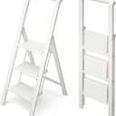 HillhutApex Aluminum 3 Step Ladder, Step Stool Foldable Ladder(White)