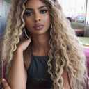 Fencca Ombre Blonde Long Curly Wigs for Women Heat Synthetic Curly Hair Wavy Full Wig Middle Part Natural Looking Wig