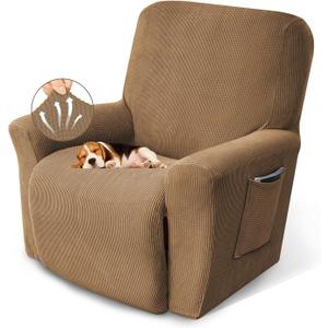 KEKUOU Recliner Chair Covers,Lazy Boy Recliner Covers Stretch Couch Cover Slipcovers 1 Piece Furniture Protector with Elastic Bottom for Kid,Dog(Recliner,Camel)