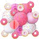 Hortsun 19 Pcs Donut Birthday Party Decorations Lanterns Hanging Donut Theme Decor Paper Lanterns Honeycomb Decorations Sweet One Birthday Party Supplies Donuts Decor Candy Ice Cream(Pink)