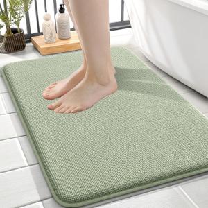 OLANLY Thick Memory Foam Bath Mat Rug 24x16, Extra Soft Absorbent Bathroom Rug, Quick Dry Bath Mats, Non-Slip, Machine Washable Carpet for Bathroom, Tub and Shower, Home Decor Accessories, Sage Green
