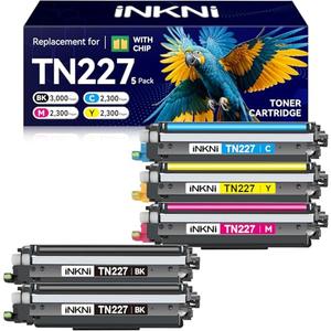 TN227 tn-227bk/c/m/y high Yield Toner Cartridge 5 Pack(with chip) Compatible Replacement for Brother tn227 tn227bk tn223 Toner for HL-L3270CDW MFC-L3770CDW MFC-L3710CW HL-L3290CDW MFC-L3750CDW Prints