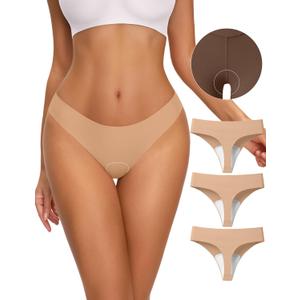 NIASOUL Thongs for Women Seamless Thong Panty Liners No Show Breathable G-Strings Workout Underwear, 3p-skin, X-Small