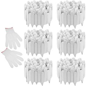 Soaoo 6 Pack Wood Garden Edging Border Outdoor Landscape Edging Flexible Decorative Garden Fence Border with White Gloves for Lawn Yard Tree Flower Bed Pathway (White)