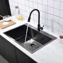 28 Inch Black Drop In Kitchen Sink, 28x18 Inch Gunmetal Black Top Mount Stainless Steel Handmade 9 Inch Deep Single Bowl Basin with Drain Strainer
