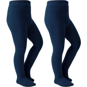 Girls Tights Seamless Toddler Stockings Tights Soft Cotton Cable Knit School Girls Leggings 4-12 Years (8-10 Years, 2 Pack Navy)