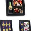 Iheipye Large Medals Display Shadow Box - 6 Medal Display case - Perfect Medal Display for War Military, Runners, Marathon, Race Winner, Football, Gymnastics & All Sports (Black, 12x12)