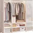 Portable Closet,Portable Closets for Hanging Clothes,Japanese Style Wardrobe with 3 Hanging Rods,9 Storage Shelves,56.2" L x 17.7" W x 65.1" H,White