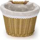 CXWXC Kids Bike Basket - Front Bicycle Bike Basket for Girls - Handmade Woven Wicker Bike Baskets with Liner Detachable, Adjustable PU Straps