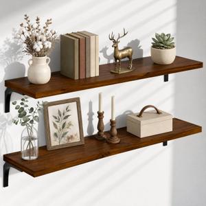 Deep Floating Shelves for Wall 48 Inch Pine Wood, Set of 2, Walnut, 2T48IN