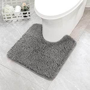 MIULEE Grey Toilet Rugs U-Shaped，Soft Absorbent Microfiber Bathroom Rugs Non Slip Quick Dry Fluffy Contour Bath Mats for Toilet Base Bathroom Floor, Machine Washable, 24 * 24 Inch