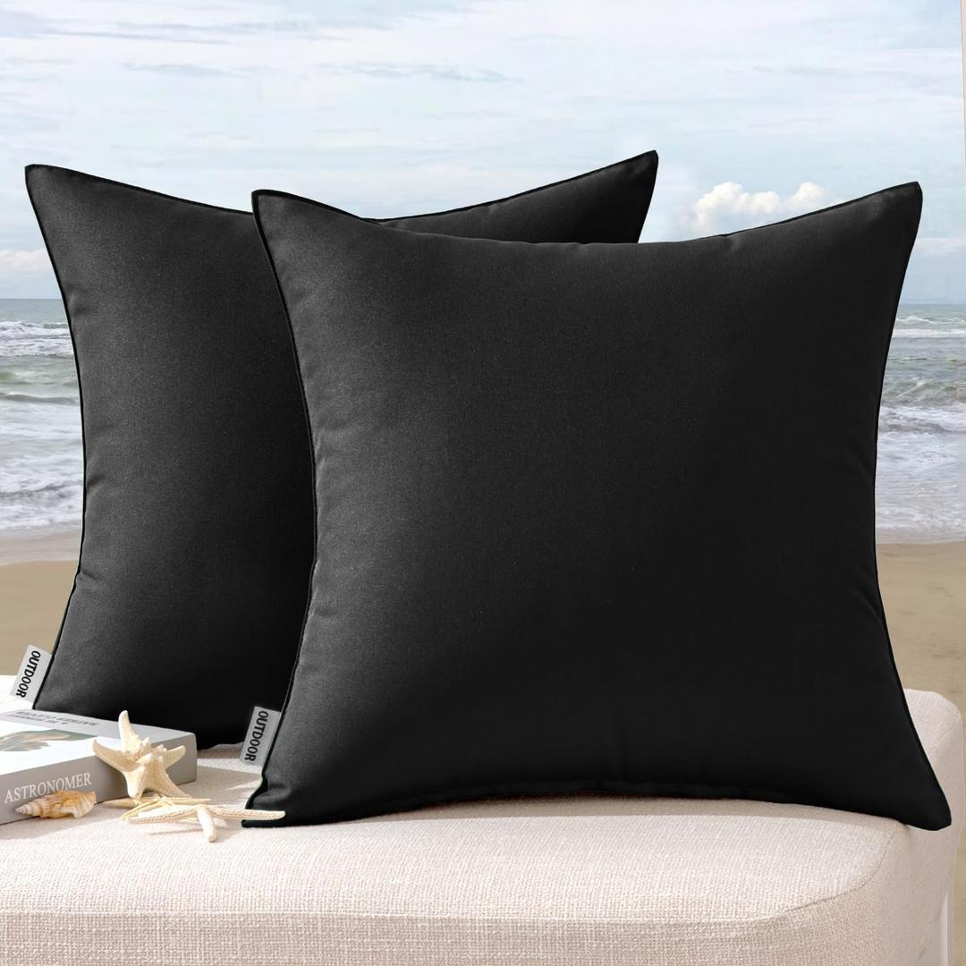 MIULEE Pack of 2 Decorative Outdoor Waterproof Pillow Covers Square Garden Cushion Sham Throw Pillowcase Shell for Spring Patio Tent Couch 18x18 Inch Black