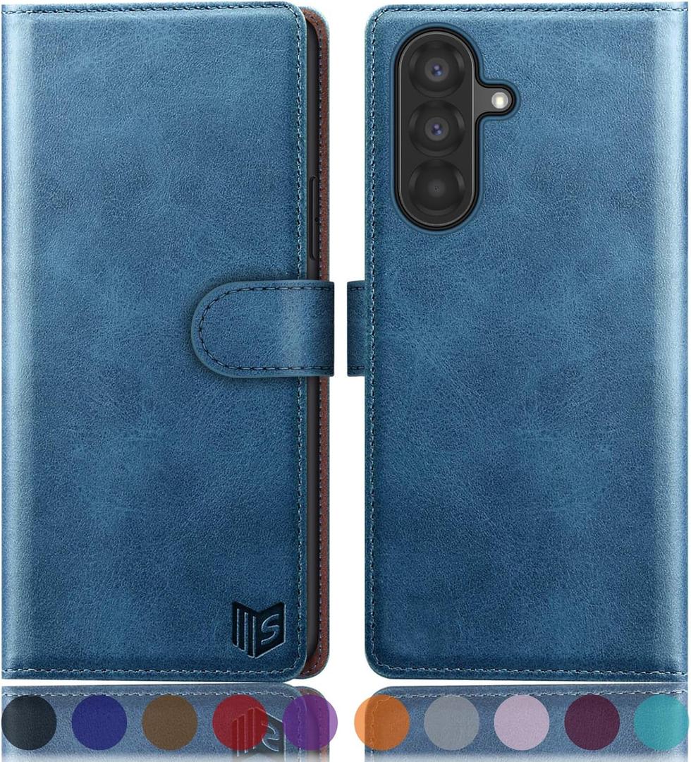 SUANPOT Compatible with Samsung Galaxy A36 Wallet case with RFID Blocking Credit Card Holder,Flip Book PU Leather Protective Cover Women Men for Samsung A36 Phone case Sky Blue