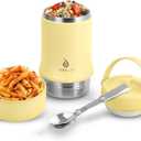 Ideus 20 oz Insulated Soup Thermo with Foldable Spolk and Bowl, All-in-one Stainless Steel Vacuum Thermal Food Jar for Lunch, Leakproof Bento Lunchbox Portable Soup Container (Light Yellow)