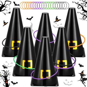 Jenaai 26 Pcs Halloween Ring Toss Game Outdoor Carnival Party Games Include 6 Plastic Cones 20 Toss Rings for Adult Family Garden Throwing Toy Supply
