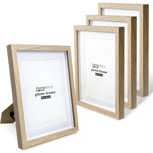 8x10 Shadow Box Frame, 4 Pack Picture Frame Set, Wall Picture Frame, Farmhouse Wood Rustic Picture Frames with Tempered Glass Gallery Wall Tabletop Display (Natural Wood, 8X10) (8X10 Mat 6X8)