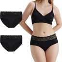 Battewa Leakproof Underwear for Women Briefs, Incontinence Underwear for Women with Lace for Overnight Leak Protection 100ML (Large, Black 2)