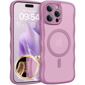 TAURI Magnetic for iPhone 16 Pro Case, Cute Wavy Design [Full Camera Protection] [Compatible with Magsafe] Anti-Slip Translucent Matte Case for iPhone 16 Pro for Women Girls, Black Currant
