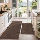 BEQHAUSE Kitchen Rugs Non-Slip Washable Rug Sets of 2, Machine Washable Kitchen Mats Absorbent Soft Kitchen Runner Rugs for Floor, Sink, Hallway, Laundry, 24"x36"+24"x60", Brown