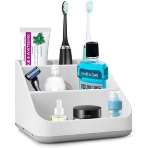 Toothbrush Holder for Bathroom,Detachable for Easy Cleaning Multi-Functional Countertop Storage Organizer,6 Slots Kids Electric Toothbrush and Toothpaste Organizer Caddy for Bathroom Vanity(Grey)