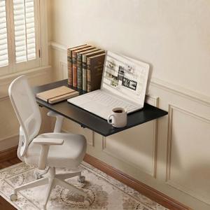 GOYLSER Wall Mounted Table Fold Down Workbench Length 25" Width 15.7", Laundry Floating Desk for the Garage/Shed/Office/Bar/Home Kitchen & Dining Room, Black, 25"x15.7"