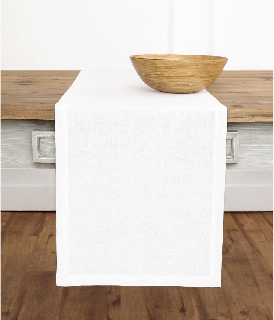 Solino Home White Table Runner 72 Inches Long - 100% Pure Linen 14 x 72 Inch Table Runner for Dining, 4th of July, Father's Day, Summer - Fete