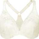 MELENECA Women's Plus Size Racerback Unlined Lace Underwire Front Closure Bra Off White 34G