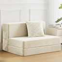 JKMAX Twin Size Folding Sofa Bed - 4 in 1 Convertible Sleeper Chair with Pillow - High Density Memory Foam Futon Couch - Foldable Bed for Living Room Bedroom (Beige)