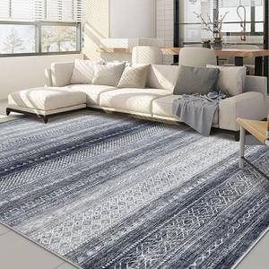 Nakagishi 10x12 Area Rug Living Room: Washable Boho Large Neutral Modern Soft Stain Resistant Farmhouse Indoor Floor Rug Non-Slip Accent Carpet for Bedroom Nursery Kids Playroom Office- Blue