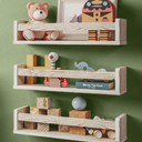 NATURE SUPPLIES Set of 3, 16.4 inch Nursery Book Shelves Made of Solid Wood for Books, Toys, Decor, Wall Kids Bookshelf, Floating Shelf, Ideal Storage for Nursery or Playroom Organization, Whitewashed