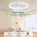 Ceiling Fans with Lights and Remote Fandelier - 20'' Flush Mount Low Profile Modern Ceiling Fans for Bedroom - Stepless Color Temperature and 6 Speeds, White Regular Crystal