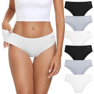 coskefy Women's Underwear Cotton Hipster Panties Low Rise Briefs Soft Strench Breathable Ladies Bikini Underwear 6 Pack (L)