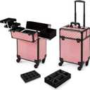 AROUS Rolling Makeup Train Case Cosmetic Travel Trolley 4 Tray with Sliding Rail Removable Middle Layer with Key Swivel Wheels Salon Barber Case Traveling Cart Trunk,Colorful
