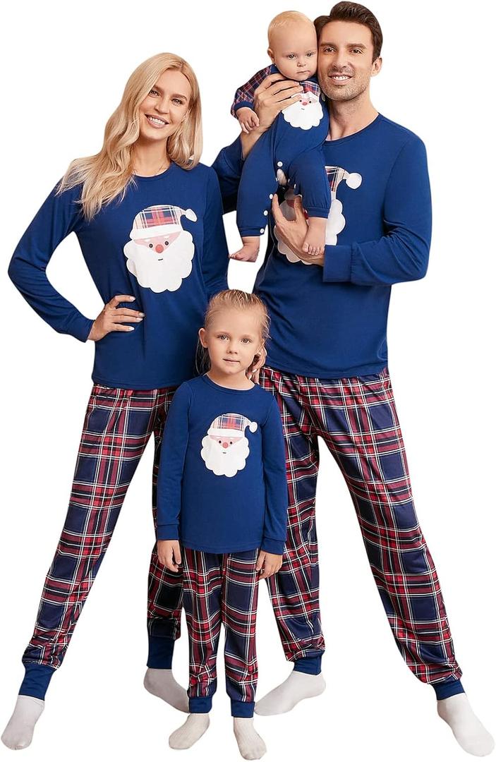 Honwenle Family Christmas Pajamas Matching Sets Soft Long Sleeve Family Christmas Pjs Sleepwear Holiday Lounge Set (Blue, M)