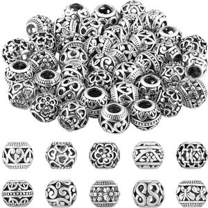 60 Pieces Silver Tone Spacer Loose Beads Hollow Filigree Tibetan Alloy Beads Spacer 12 mm Tiny Metal for Life Design DIY Jewelry Craft Making Necklace Bracelet Supplies