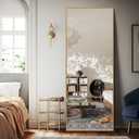 NeuType 64"x21" Full Length Mirror Floor Mirror with Standing Holder Aluminum Alloy Frame Bedroom Dressing Mirror Standing Hanging or Leaning Against Wall, Golden