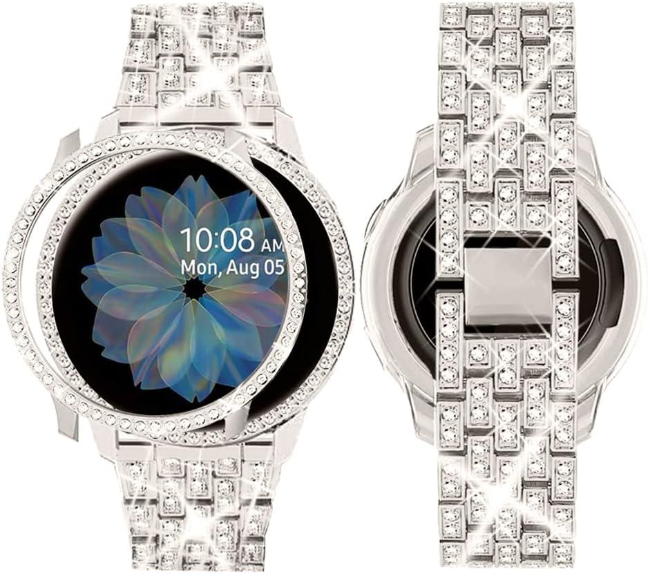 SUPOIX Band with Case Compatible for Samsung Galaxy Watch 7/6 40mm 44mm, 20mm Women Bling Replacement Strap & PC Protective Bumper Face Cover for Galaxy Watch 7/6 (Size Optional) (Starlight)