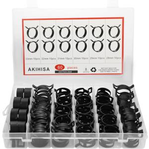 AKIHISA 60 Pcs 28-33mm Spring Hose Clamp, Spring steel 65Mn Fuel Hose Clamp, 6 sizes for Silicone Vacuum Fuel Oil Hose Line Clamps