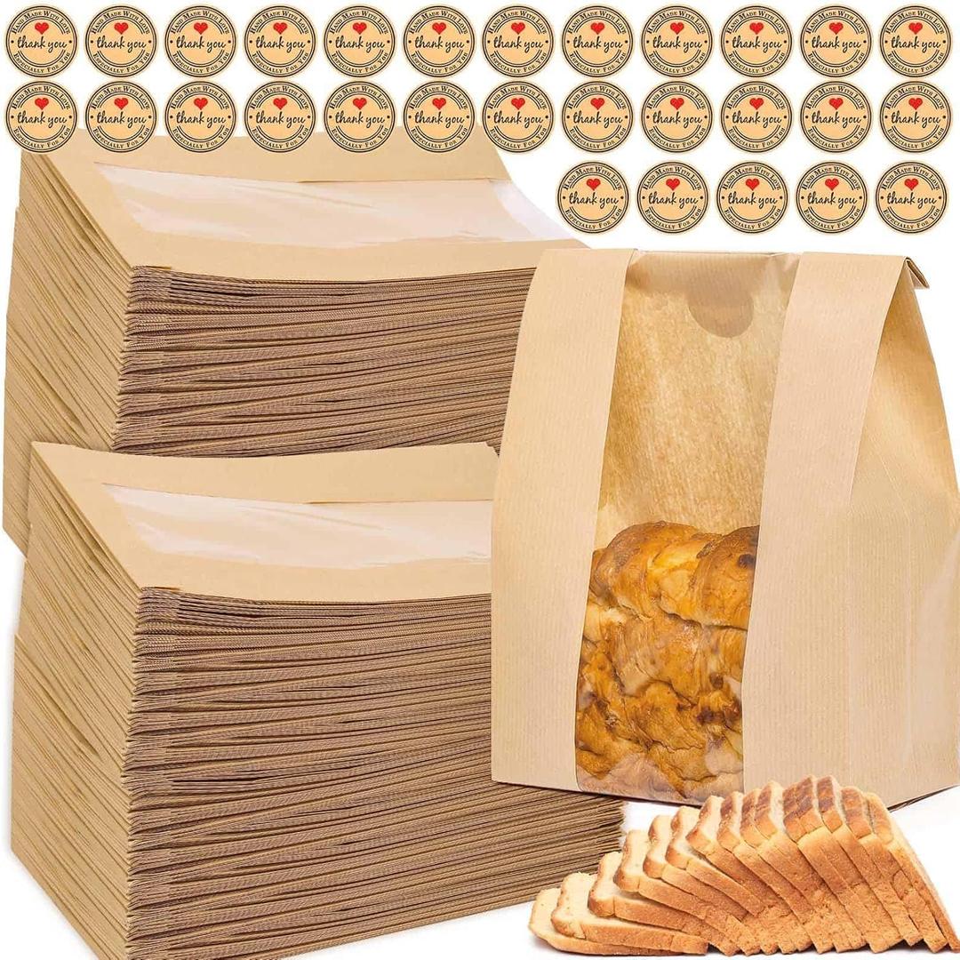 110 Pcs Bread Bags for Homemade Bread With Window Sourdough, 13.78x8.27x3.54 in, Sublaga Paper Bread Bags with 120Pcs Sealing Stickers, Packaging and Storage of Baked Goods Suitable for Bakers (110)