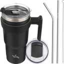 20 oz Tumbler with Handle and 2 Straw 2 Lid, Insulated Water Bottle Stainless Steel Vacuum Cup Reusable Travel Mug,Black