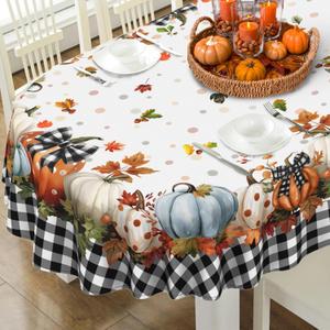 Fall Pumpkin Tablecloth Thanksgiving Autumn Buffalo Plaid Table Cloth 60"x102", Waterproof and Reusable Table Cover for Fall Harvest Party Decoration