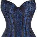 ADELCE Women's Lace up Gothic Jacquard Shoulder Straps Tank Overbust Shaper Corset Bustiers Top Small