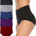Annenmy Women's High Waist Cotton Underwear Soft Brief Panties Regular and Plus Size (5X-Large, Dark Colors, 5-pack)